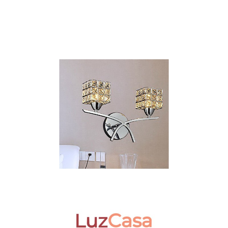 Luminária de parede de cristal moderna com 2 luzes