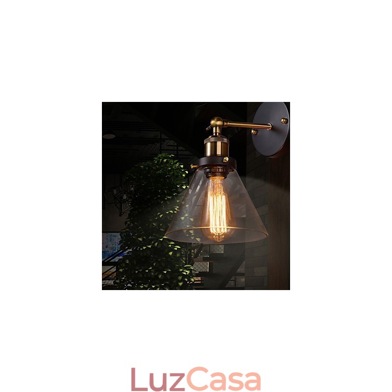 Luminária de parede retrô com cúpula de vidro floral e suporte de metal