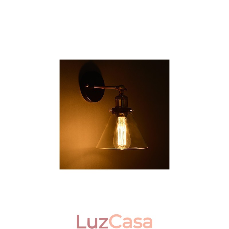 Luminária de parede retrô com cúpula de vidro floral e suporte de metal