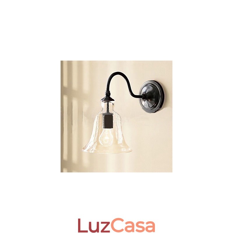 Luminária de parede de ferro inspirada na natureza com cúpula de vidro transparente