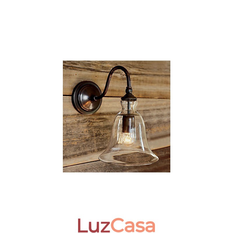Luminária de parede de ferro inspirada na natureza com cúpula de vidro transparente