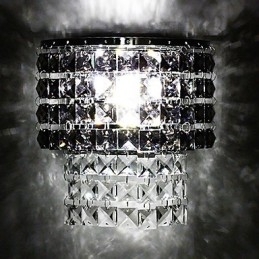 Luminária de parede moderna com abajur de tecido, placa de metal, cristal, estilo de decoração