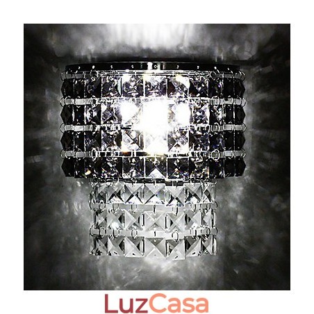 Luminária de parede moderna com abajur de tecido, placa de metal, cristal, estilo de decoração Luminária de parede moderna com abajur de tecido, placa de metal, cristal, estilo de decoração