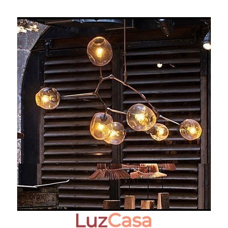 Bola de vidro de arte pendurada galhos pendurados lustre de 7 luzes com cúpula de vidro Bola de vidro de arte pendurada galhos pendurados lustre de 7 luzes com cúpula de vidro