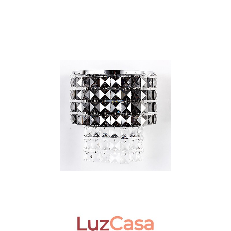 Luminária de parede moderna com abajur de tecido, placa de metal, cristal, estilo de decoração