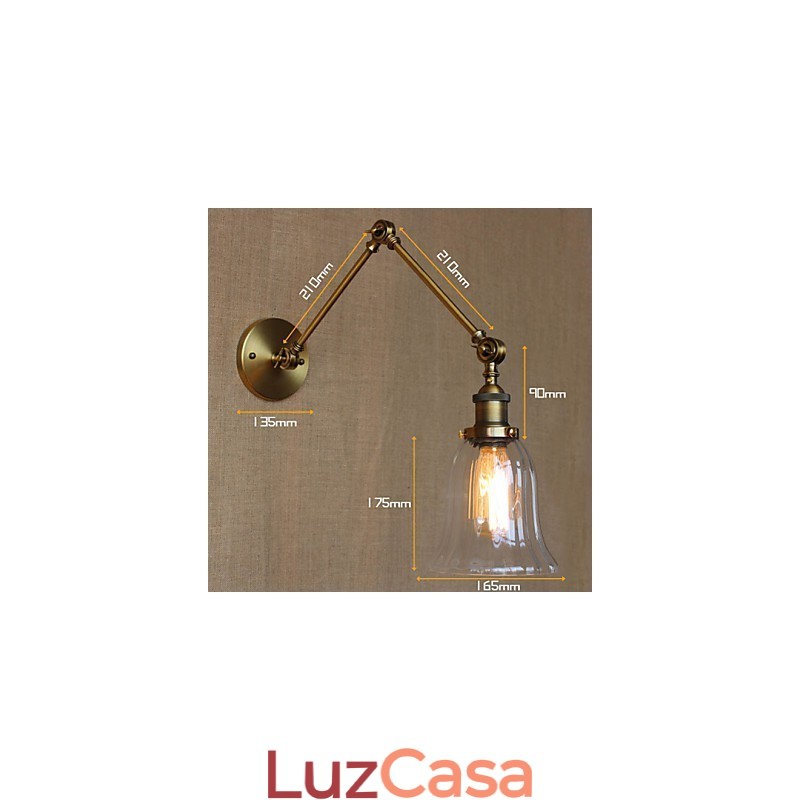 American Country Milan Nordic Bronze Plating Vidro Braço Duplo Braço Longo Da Decoração De Parede Da Varanda