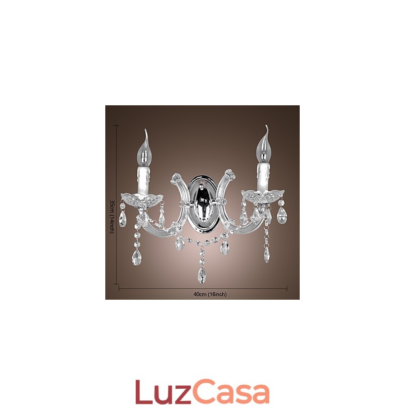 Elegante Luminária de Parede de Cristal com 2 Luzes