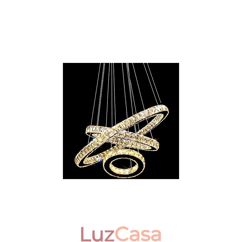 Luminária pendente de cristal moderna iluminação três anéis D406080 K9 grandes luminárias de teto de cristal