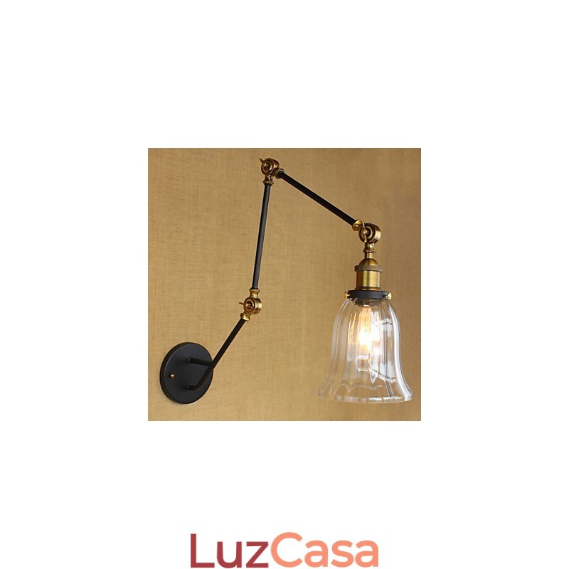 Abajur de vidro retrô simples americano country com três ajustes de comprimento do tubo de braço longo
