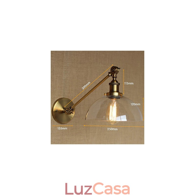 O ferro vidro bronze latão braço estilo retro criativo americano country hall quarto lâmpada de parede