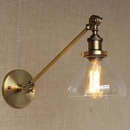 O ferro vidro bronze latão braço estilo retro criativo americano country hall quarto lâmpada de parede
