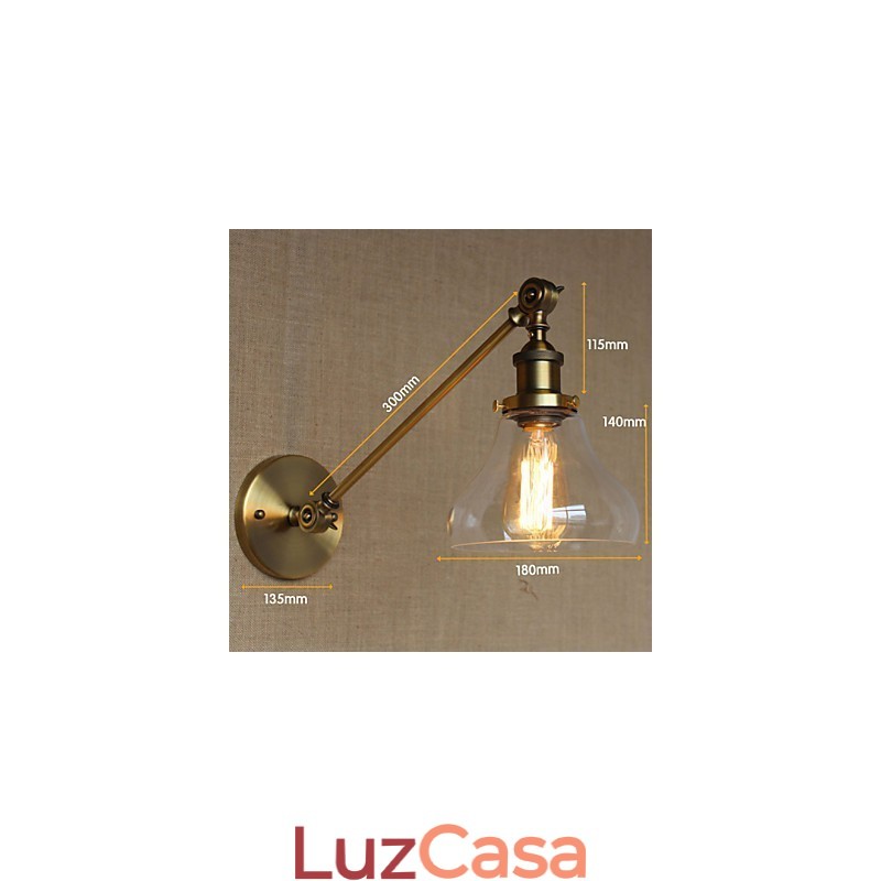 O ferro vidro bronze latão braço estilo retro criativo americano country hall quarto lâmpada de parede