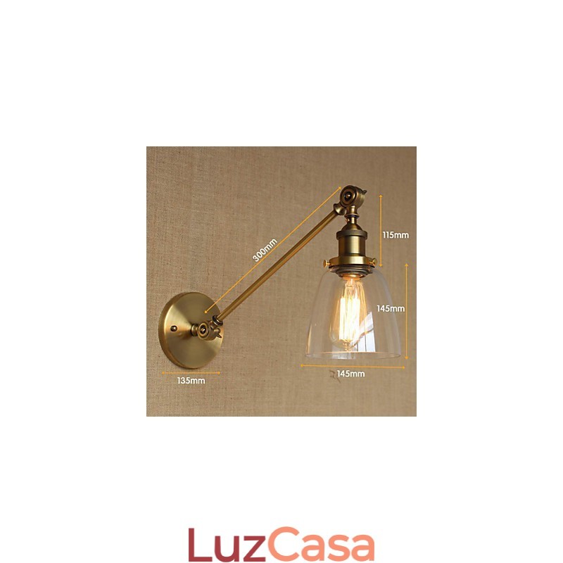 O ferro vidro bronze latão braço estilo retro criativo americano country hall quarto lâmpada de parede