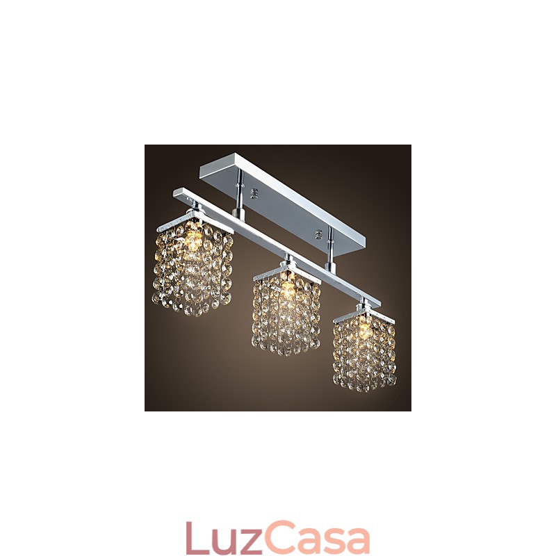 Lustre Linear Ilha Luz Cristal 3 Luzes