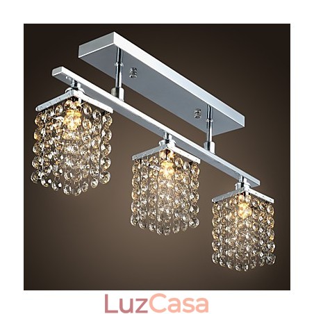 Lustre Linear Ilha Luz Cristal 3 Luzes