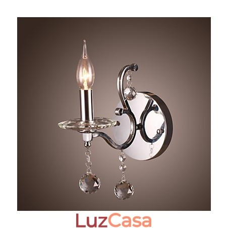 Luminária de parede de cristal prateado com 1 luz Luminária de parede de cristal prateado com 1 luz