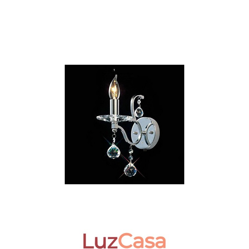 Luminária de parede de cristal prateado com 1 luz