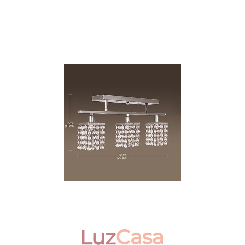 Lustre Linear Ilha Luz Cristal 3 Luzes