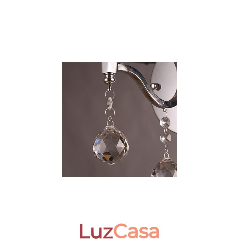 Luminária de parede de cristal prateado com 1 luz