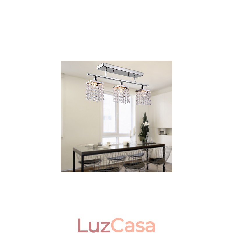 Lustre Linear Ilha Luz Cristal 3 Luzes