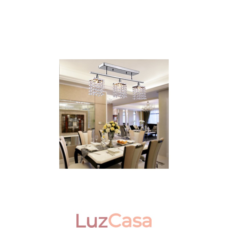 Lustre Linear Ilha Luz Cristal 3 Luzes