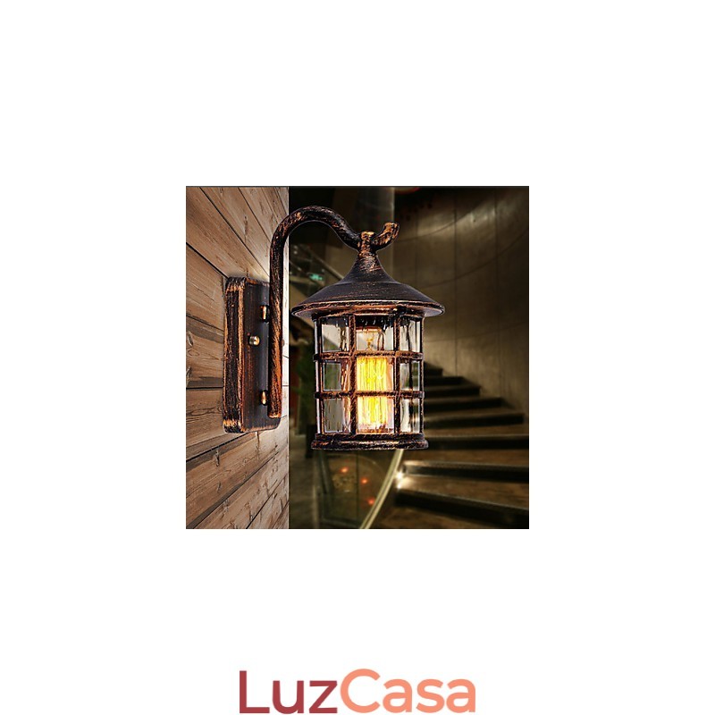 Luminária de parede externa antiga de ferro rústico à prova d'água, luz de lanterna vintage, enferrujada, preta fosca, arandela de parede para corredor