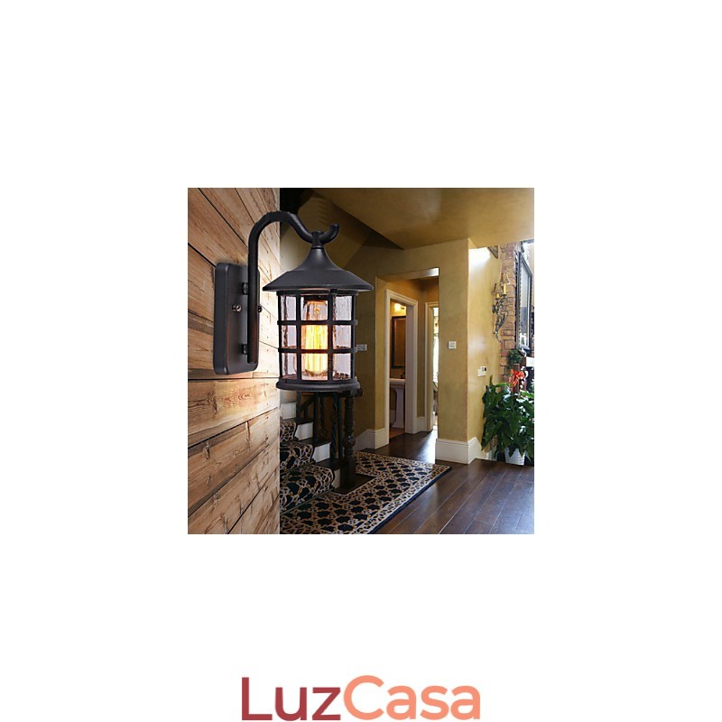 Luminária de parede externa antiga de ferro rústico à prova d'água, luz de lanterna vintage, enferrujada, preta fosca, arandela de parede para corredor
