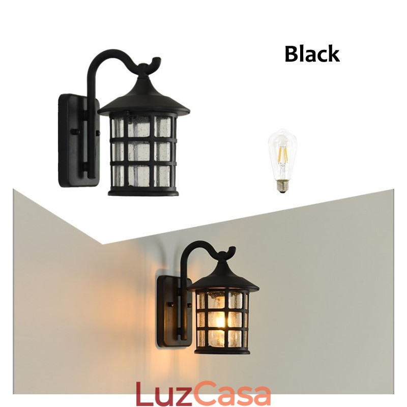 Luminária de parede externa antiga de ferro rústico à prova d'água, luz de lanterna vintage, enferrujada, preta fosca, arandela de parede para corredor