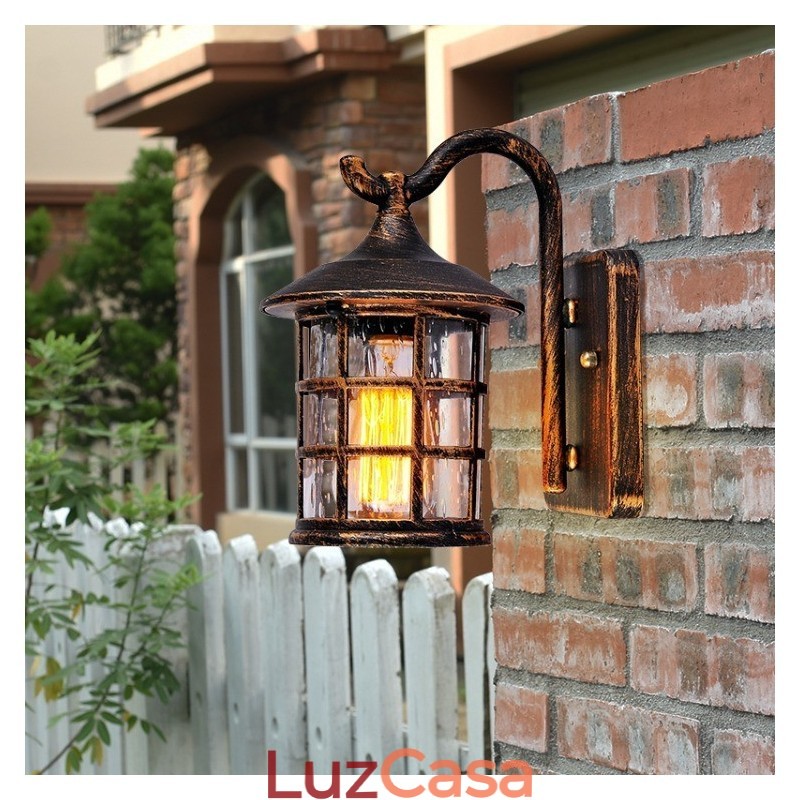 Luminária de parede externa antiga de ferro rústico à prova d'água, luz de lanterna vintage, enferrujada, preta fosca, arandela de parede para corredor