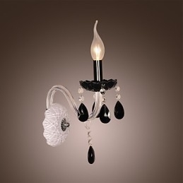 Luminária de parede de cristal preto com lâmpada de vela