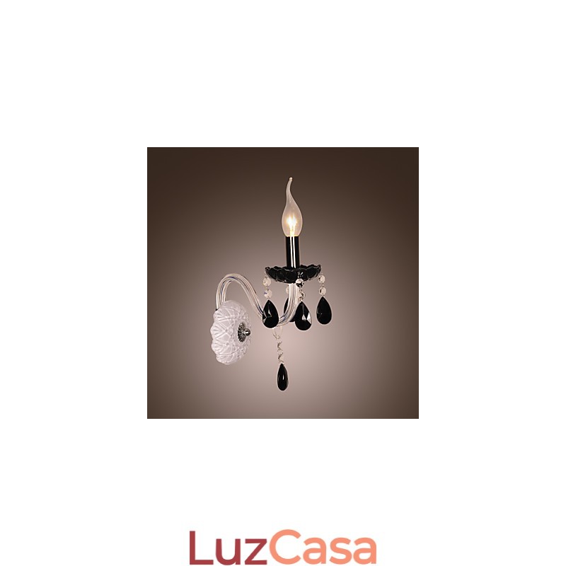Luminária de parede de cristal preto com lâmpada de vela