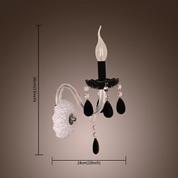 Luminária de parede de cristal preto com lâmpada de vela
