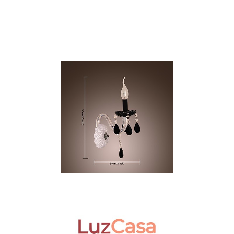 Luminária de parede de cristal preto com lâmpada de vela