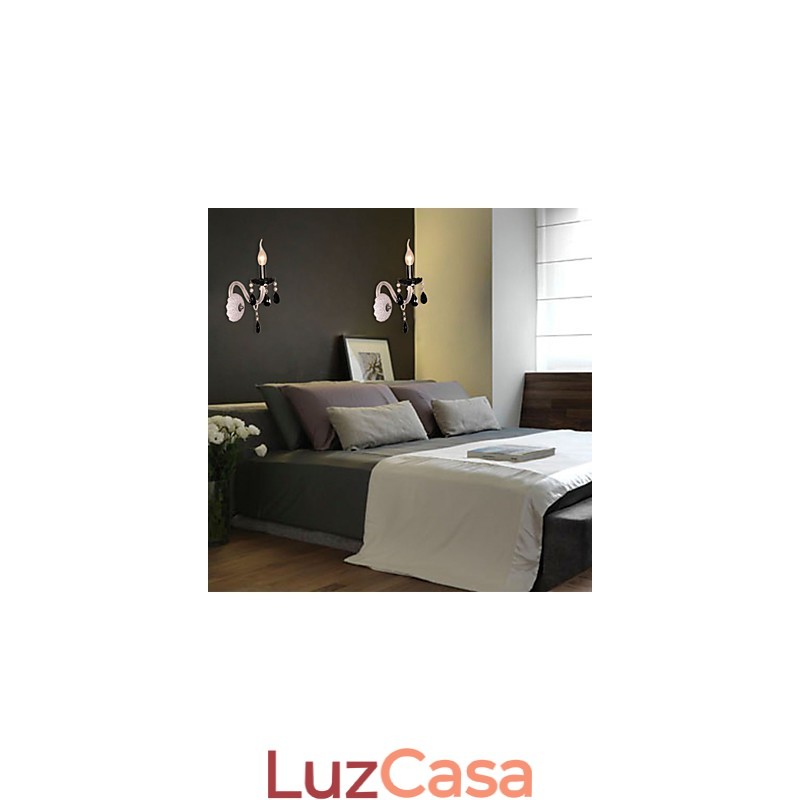 Luminária de parede de cristal preto com lâmpada de vela