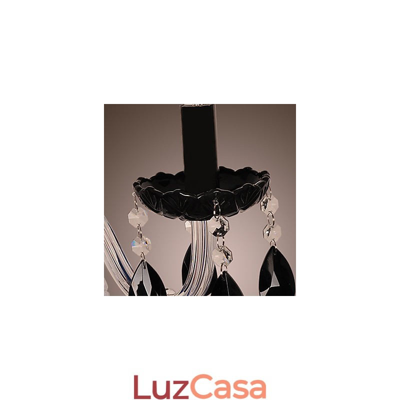 Luminária de parede de cristal preto com lâmpada de vela