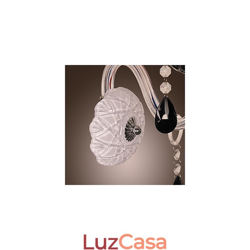 Luminária de parede de cristal preto com lâmpada de vela