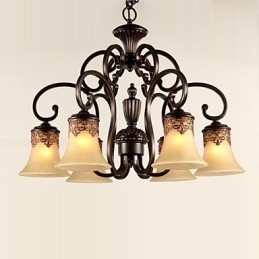 Lustre Pendente Luz 6 Luzes Abajur Para Baixo Vintage Country Metal+Vidro