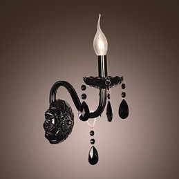 Luminária de parede de cristal preto com lâmpada de vela