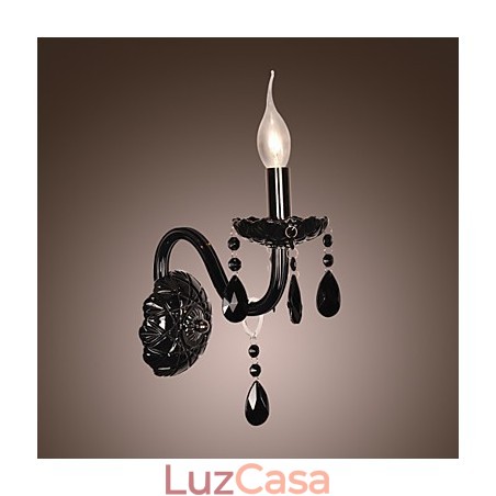 Luminária de parede de cristal preto com lâmpada de vela Luminária de parede de cristal preto com lâmpada de vela