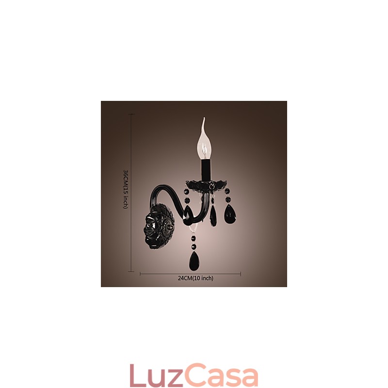 Luminária de parede de cristal preto com lâmpada de vela