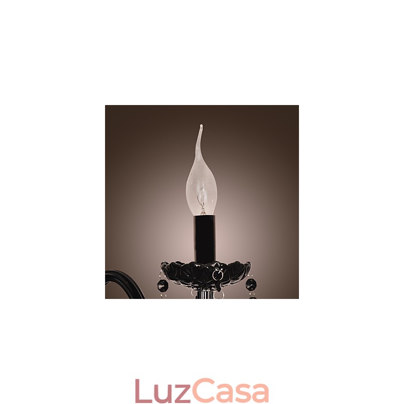 Luminária de parede de cristal preto com lâmpada de vela