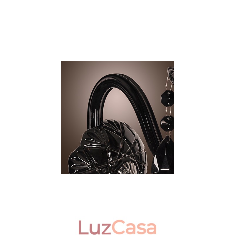 Luminária de parede de cristal preto com lâmpada de vela