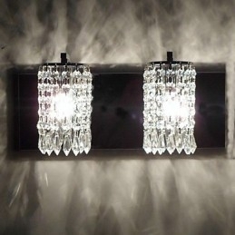 Luminária de parede moderna com pingentes de cristal e 2 luzes em cromo polido