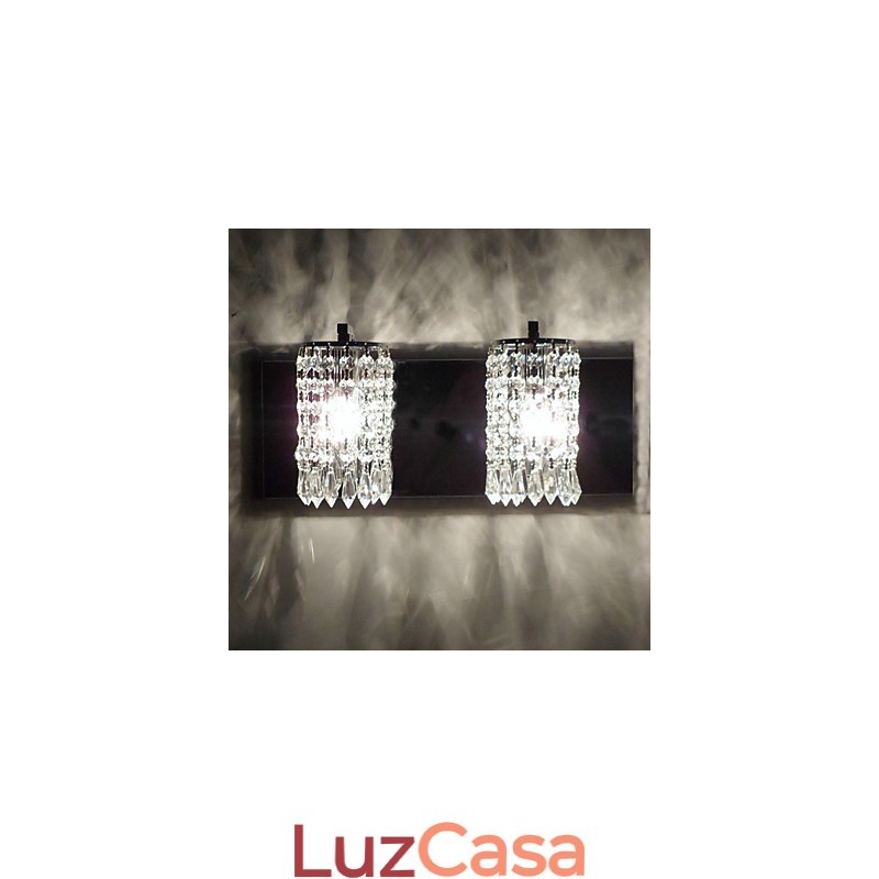 Luminária de parede moderna com pingentes de cristal e 2 luzes em cromo polido