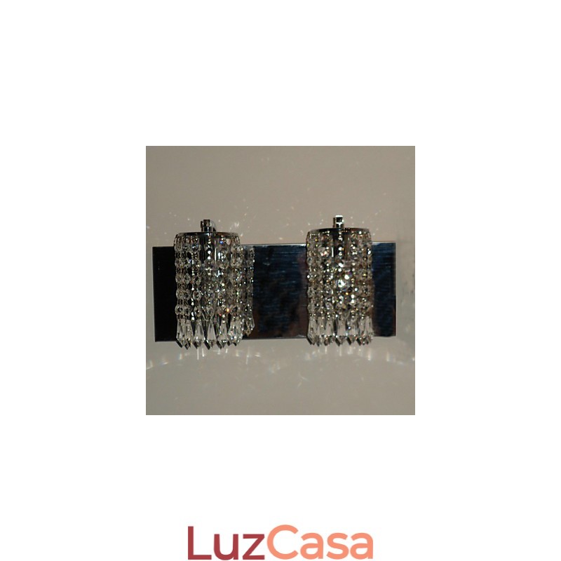 Luminária de parede moderna com pingentes de cristal e 2 luzes em cromo polido