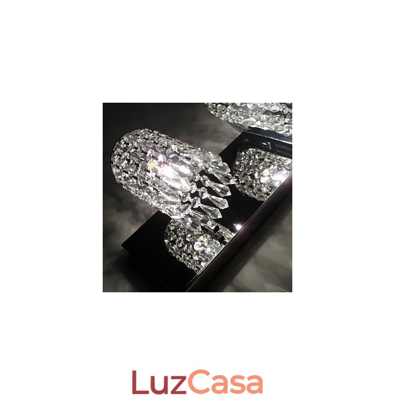 Luminária de parede moderna com pingentes de cristal e 2 luzes em cromo polido