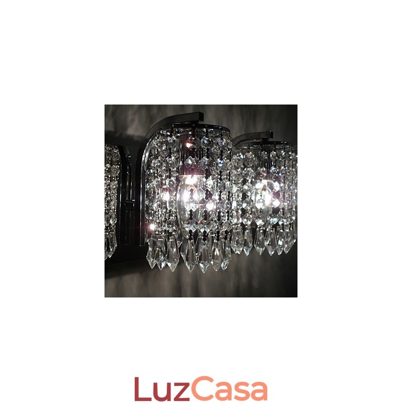 Luminária de parede moderna com pingentes de cristal e 2 luzes em cromo polido