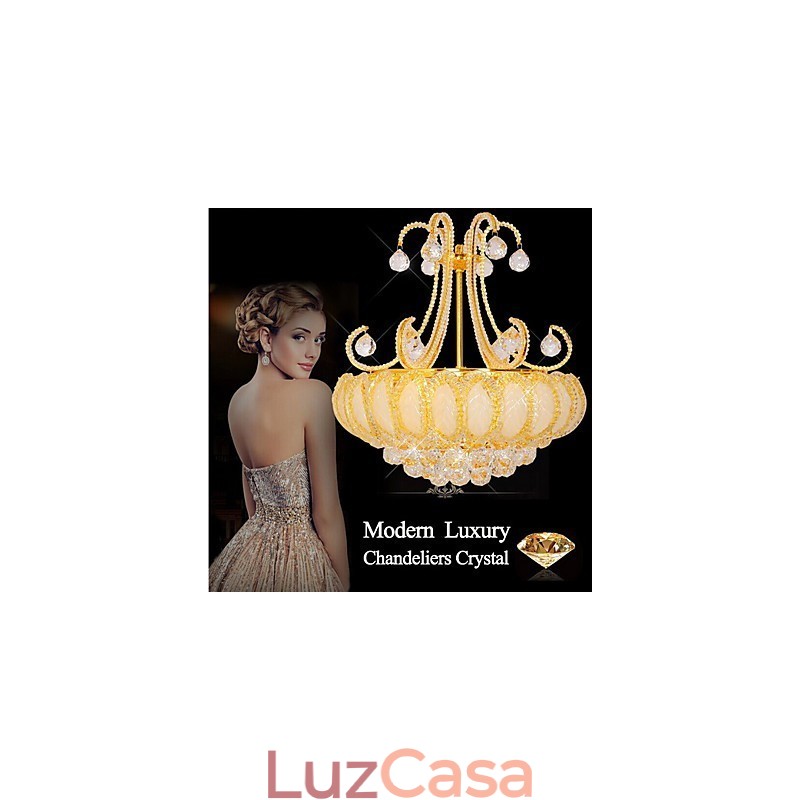 Lustre de luxo moderno com pingente de cristal, diâmetro de 50 cm, contém 8 lâmpadas