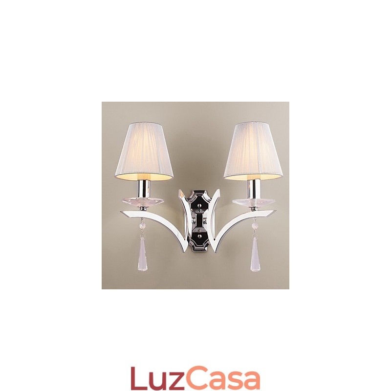 Elegante Luminária de Parede com 2 Luzes Gotas de Cristal Decoradas