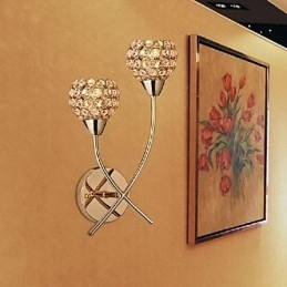 Luminária de parede dourada de cristal com 2 luzes